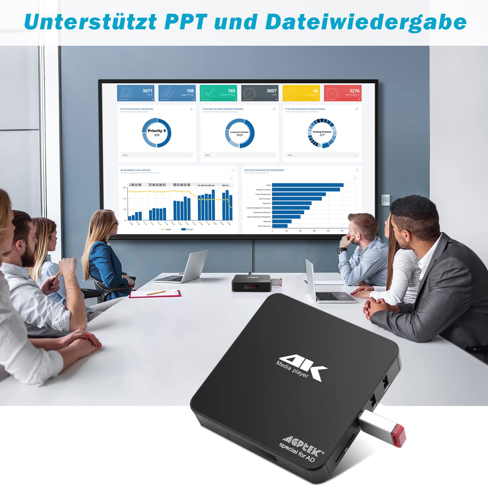 AGPTEK Lettore multimediale digitale Ultra HD 4K Uscita HDMI / AV PPT MKV AVI RMVB RM per HDTV con supporto per telecomando Unità USB e schede SD
