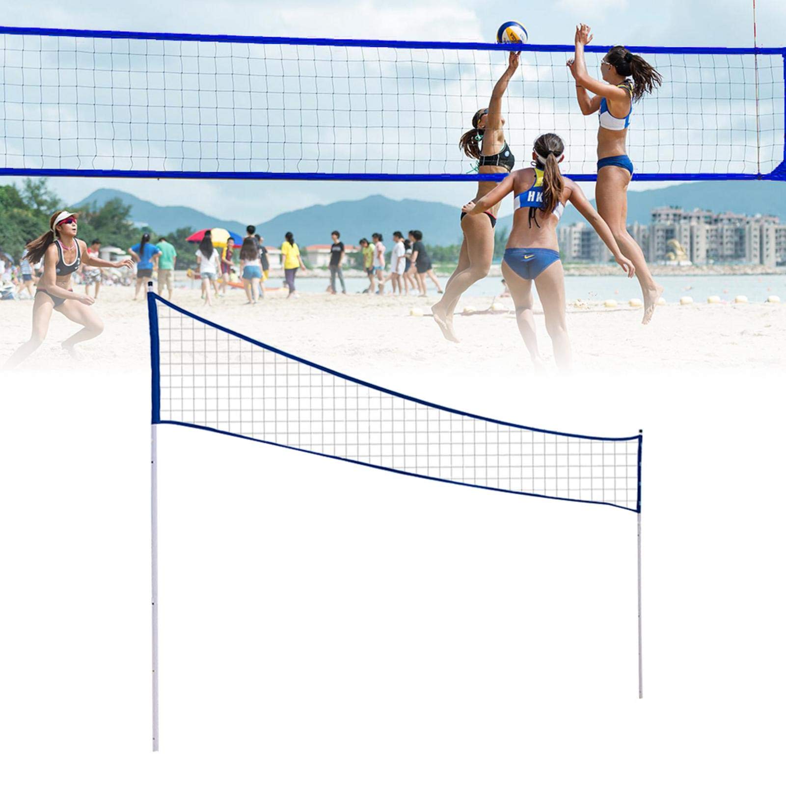 Filet de volleyball portable avec barre filet de tennis de badminton de volleyball réglable pliable pour parc sur la plage en plein air