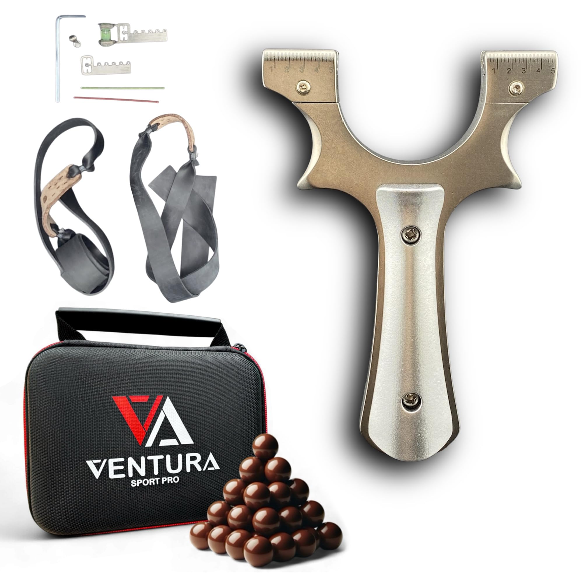 VENTURA SPORT PRO Tirachinas Clásico de Acero Inoxidable + 100 Gramos Munición de Arcilla 9 mm - 1