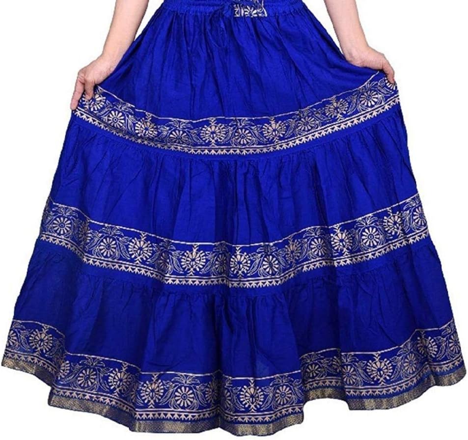 Anchal Collection Long Skirt for women Stylish 100% Cotton ethnic jaipuri casual{Free size Royal Blue}
