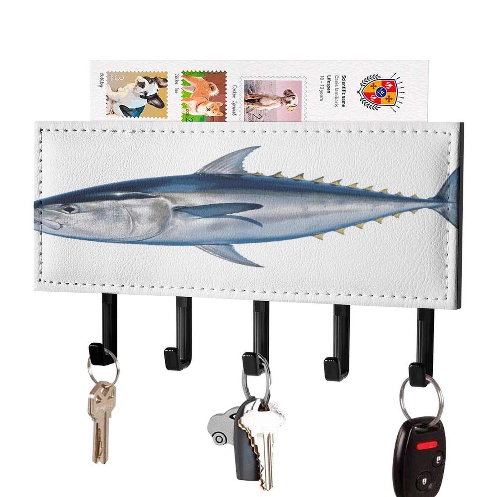 LDGSUPH Tuna Thunnus Key Holder Wall Mount Key Hanger with 5 Hooks Fashion Key Organizer Rack Hanging Key Hooks with Mail Organizer Key Rack for Home Entryway Hallway Black-Style