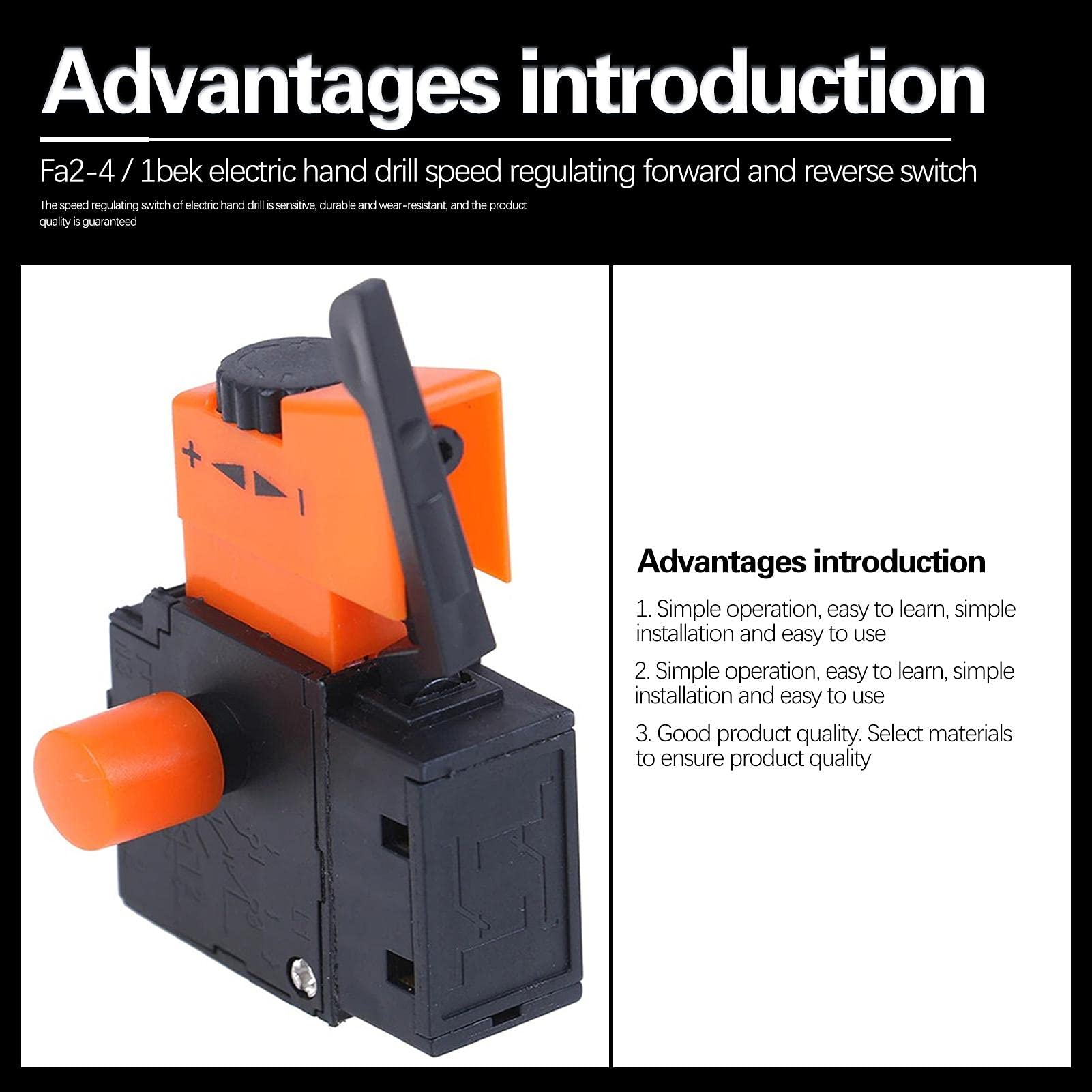 7,2 V-24 V DC schakelaar voor elektrische boormachine, schakelaar voor draadloze boormachine, snelheidsregeling, activeringsschakelaar, zwart, instelbare snelheden, CW/CCW, activeringsschakelaar voor