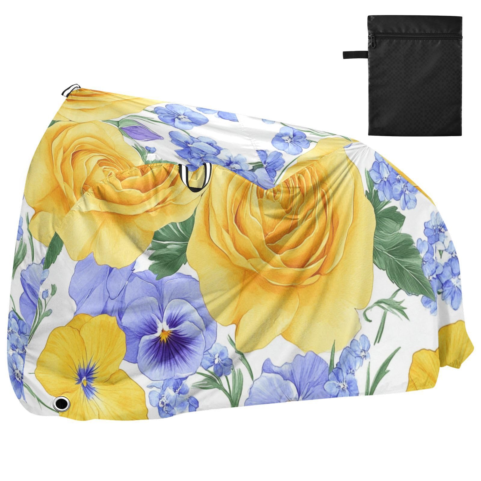 Housses de vélo imperméables avec trous de verrouillage - Pour intérieur et extérieur - Convient à la plupart des accessoires de vélo de montagne - Fleurs d'été jaunes et violettes
