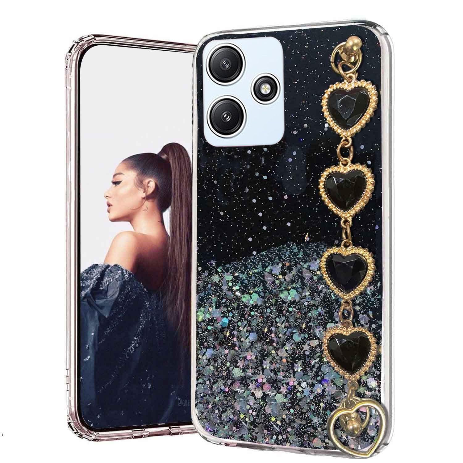 KC Back Cover for Mi Redmi 12 5G & Mi Redmi 12 4G & Poco M6 Pro 5G, Non Movable Dry Fixed Glitter Diamond Hearts Wrist Bracelet Chain Holder Soft Silicone Case (Black) (B0CLRL7D5D) Amazon Price History, Amazon Price Tracker