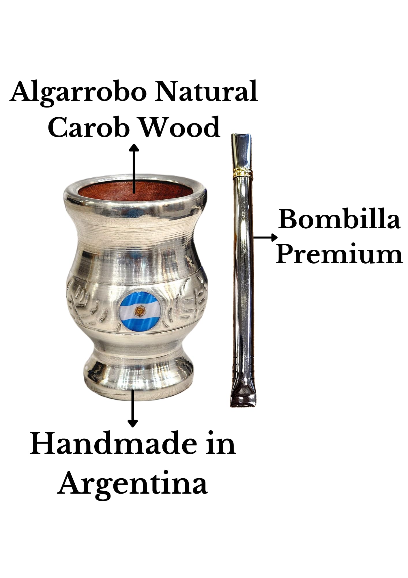 Yerba Mate Cup Classic argentina opaca, realizzata a mano in legno naturale per pane con rivestimento in acciaio inox opaco con lampadina pappagallo, Gourd mate Cup