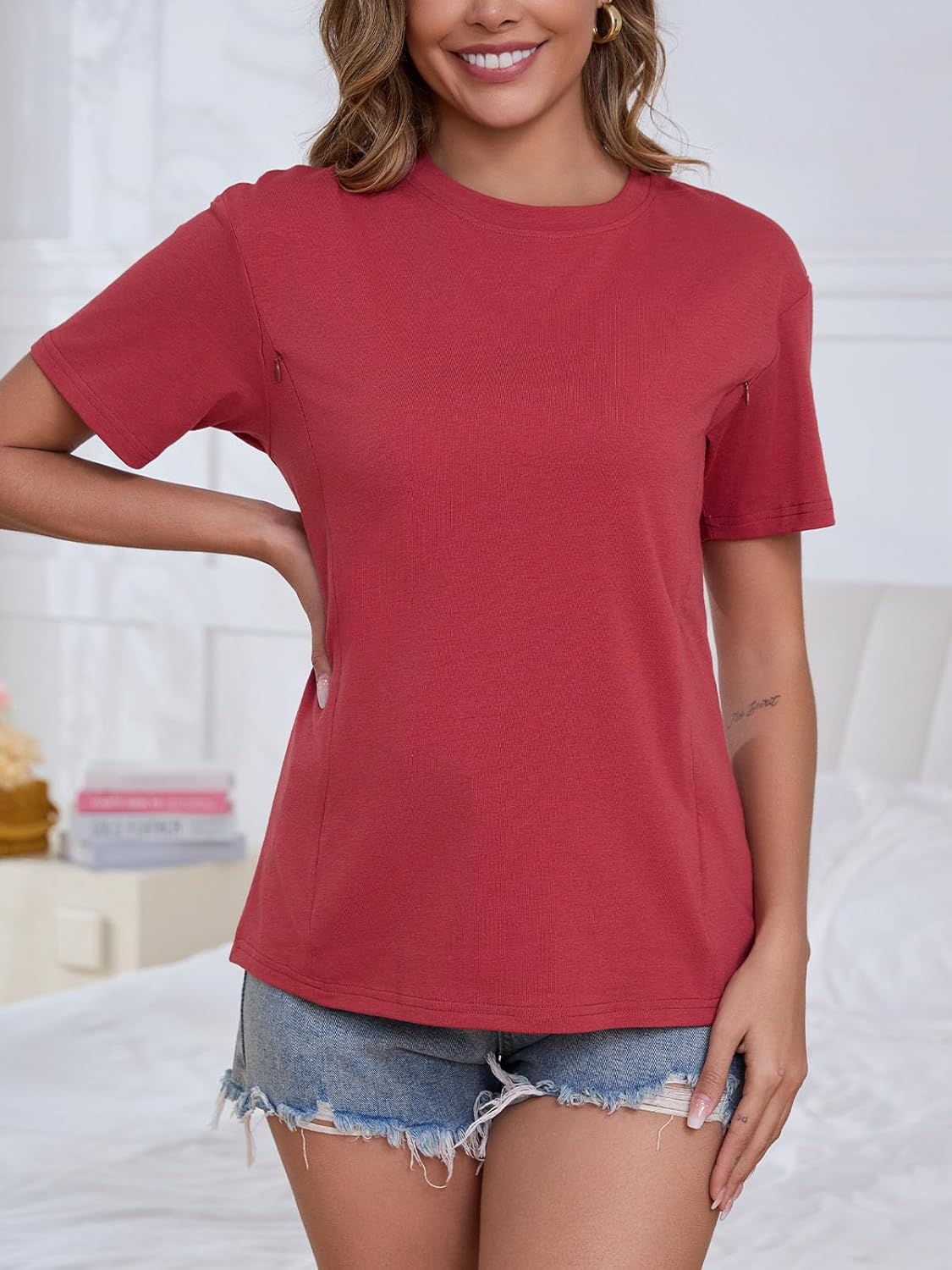 Ecavus Women's Nursing Shirts for Breastfeeding with Hidden Zipper Soft Breastfeeding Tops for Women - Image 2