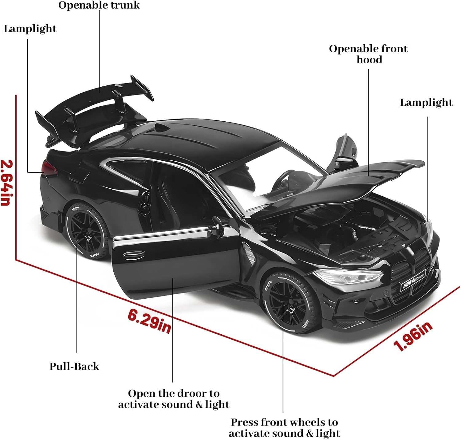 Toy Cars 1:32 Diecast Model Cars, with Light, Sound and Pull-Back Function, Zinc Alloy Car Models for Kids Who Love Automotive Mechanics & Collecting Exotic Sports Cars (Black)