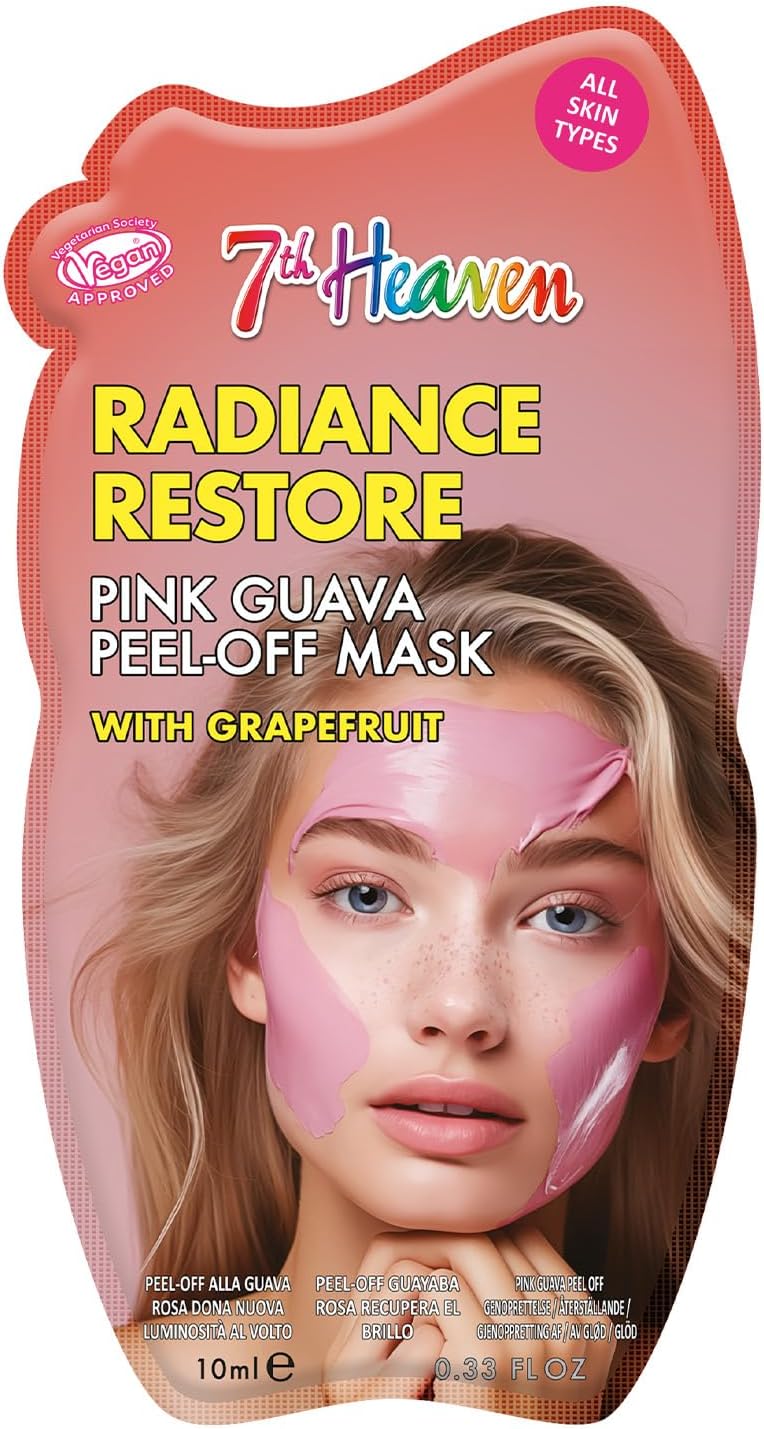 7th Heaven Pink Guava Peel Off Face Mask with Grapefruit, Radiance Restore Cleansing and Vegan Peel Off Mask - Genuine 7th Heaven Face Masks Skincare