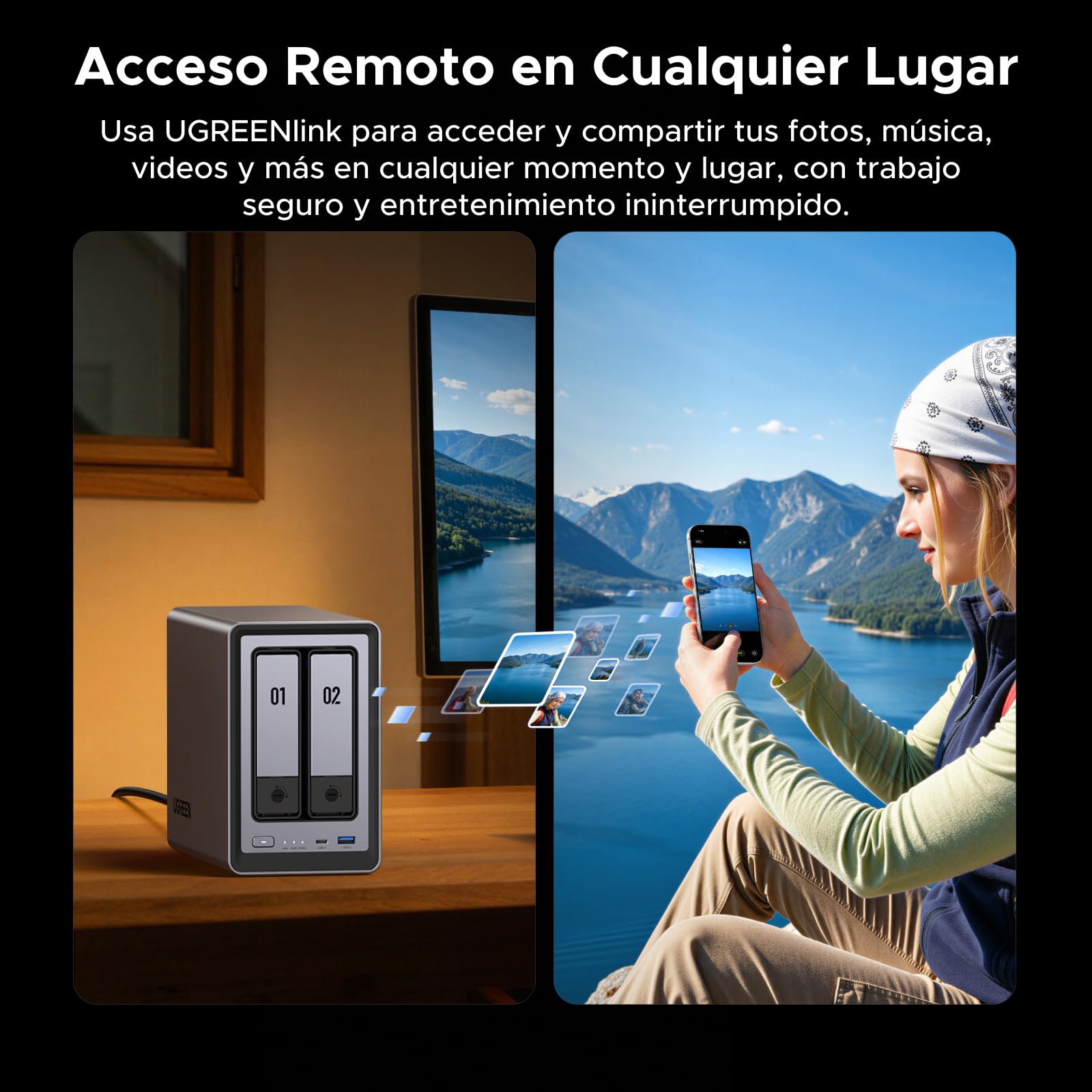 UGREEN NASync DXP2800, NAS de Escritorio de 2 bahías, CPU Intel N100 de Cuatro núcleos, 8 GB de RAM DDR5, 2,5 GbE, 2 Ranuras M.2 NVMe, HDMI 4K, Almacenamiento Conectado a Red (sin Disco)