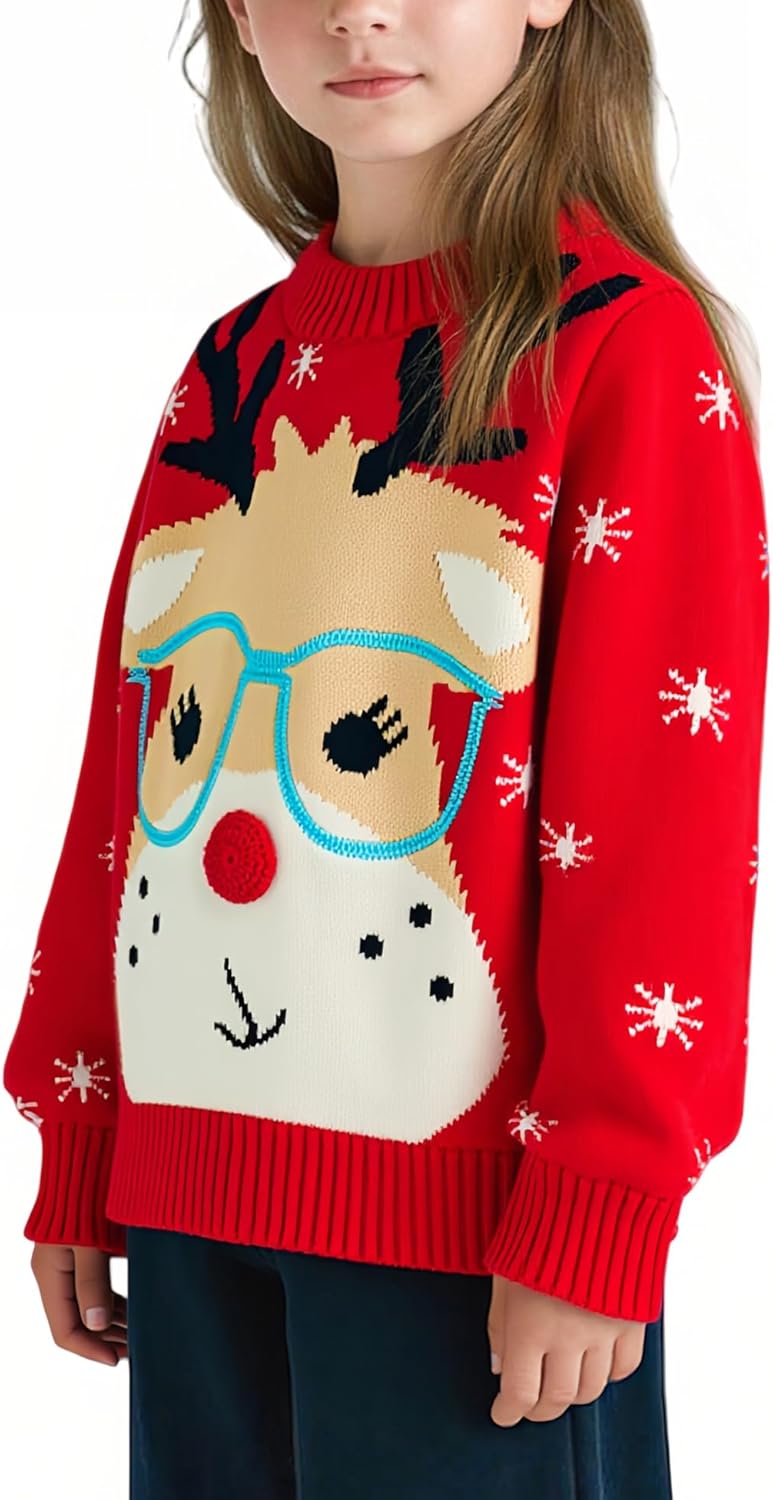 Velius Girl's Long Sleeve Knit Elk Christmas Sweater Tops