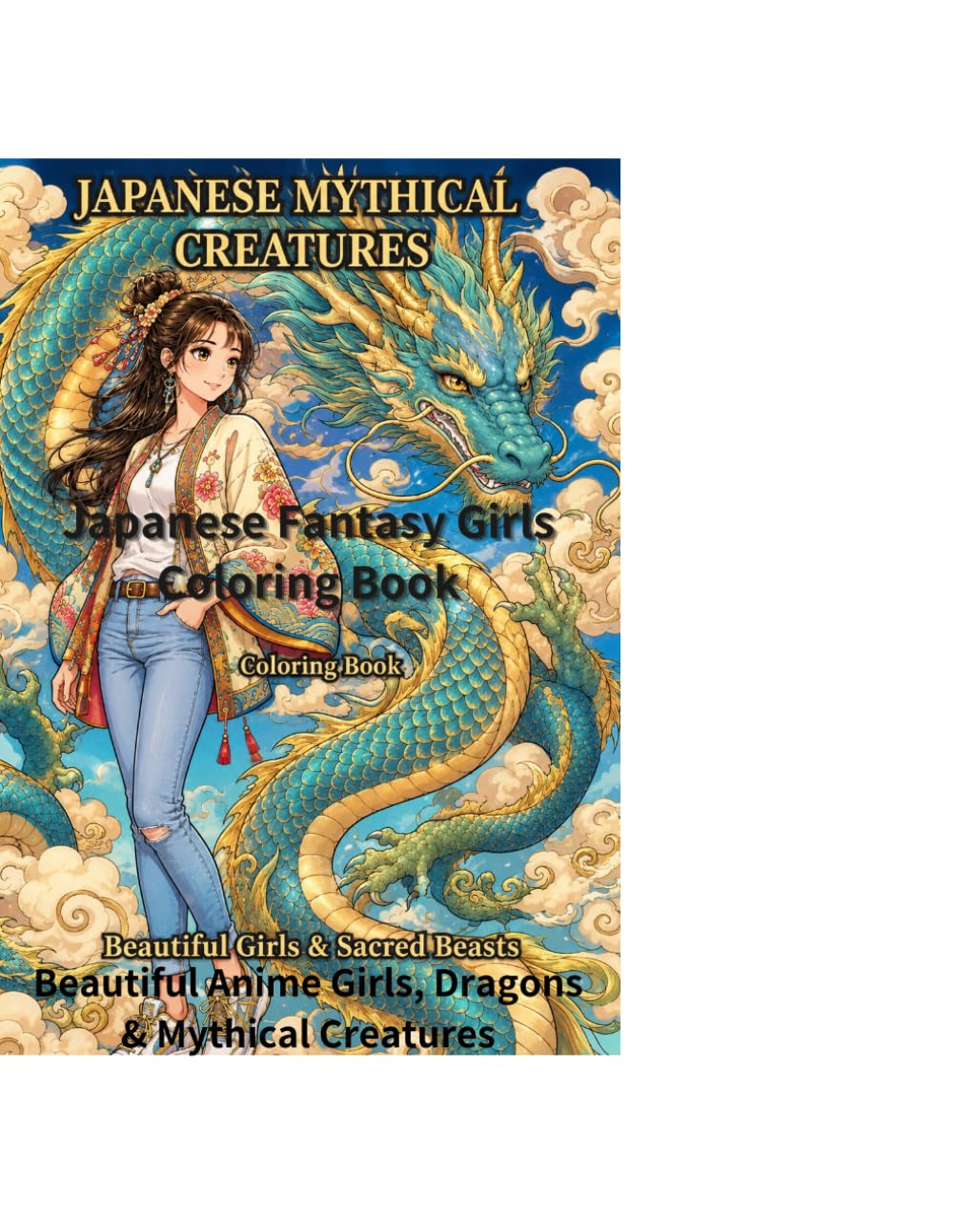 Japanese Fantasy Girls Coloring Book: Beautiful Anime Girls, Dragons & Mythical Creatures