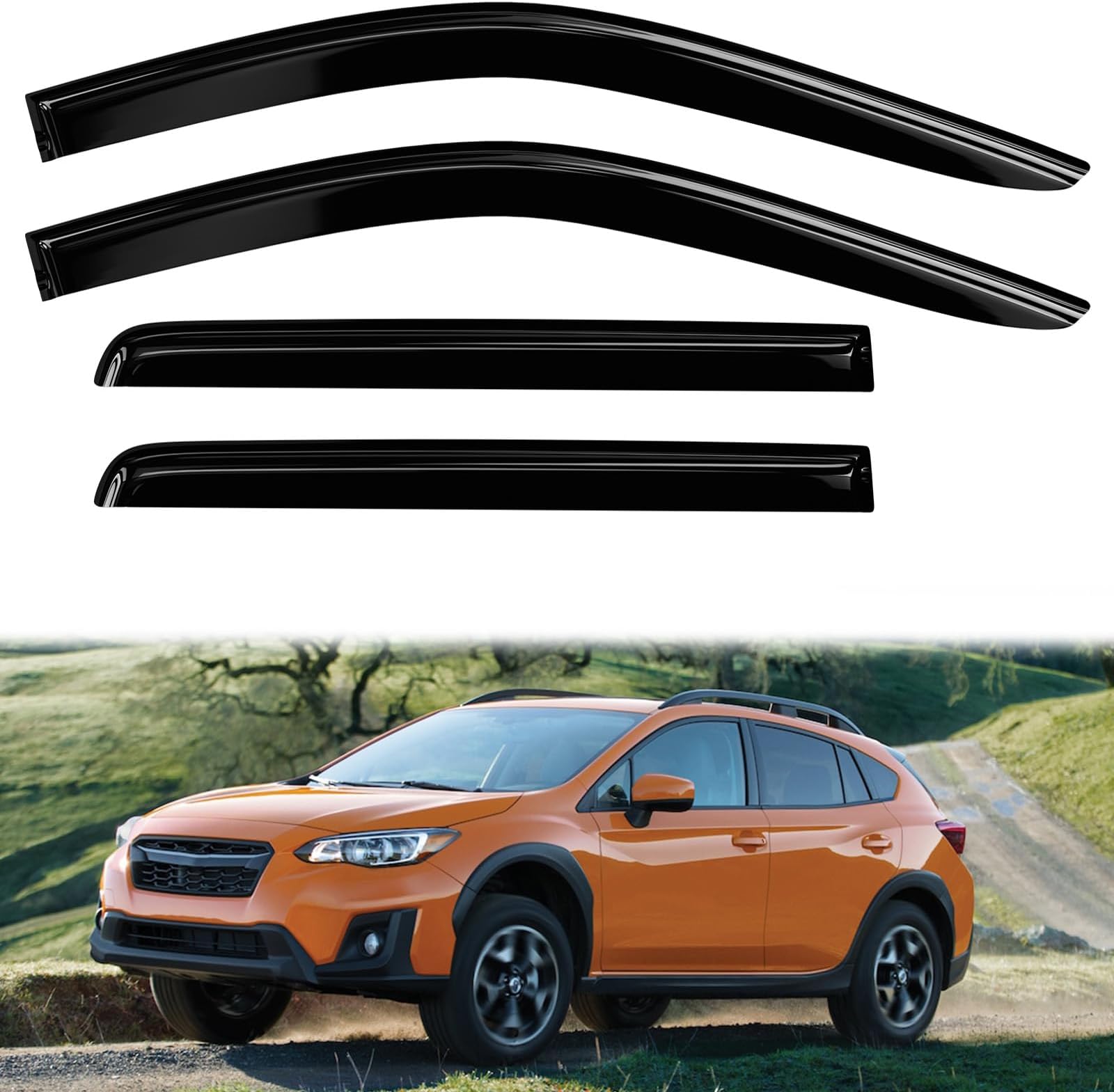 - 4PC Rain Guards for 2018-2023 Subaru Crosstrek Window Visors for 2017-2023 Subaru Impreza Hatchback Deflectors Sun Shades Vent Tape On Out Channel