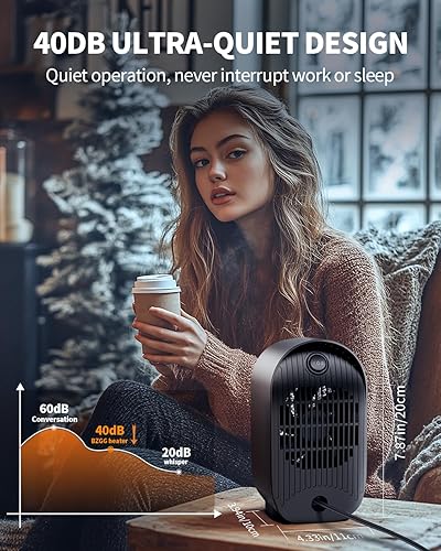 Miniatura 6 de Calentador de espacio, calentadores pequeños portátiles para uso en interiores, calentador eléctrico de escritorio con protección contra