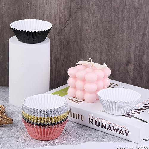 Miniatura 6 de URATOT 100 piezas de papel de aluminio metálico para magdalenas, envoltorios de magdalenas, papel de aluminio para hornear tazas para magdalenas,