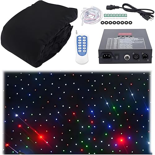 Stage Backdrop,Velvet Sky Background with DMX Control,Foldable Wedding Stage Curtain Backdrops with Remote Controller for Wedding Party Band Dj Event Stage Show 3x3m