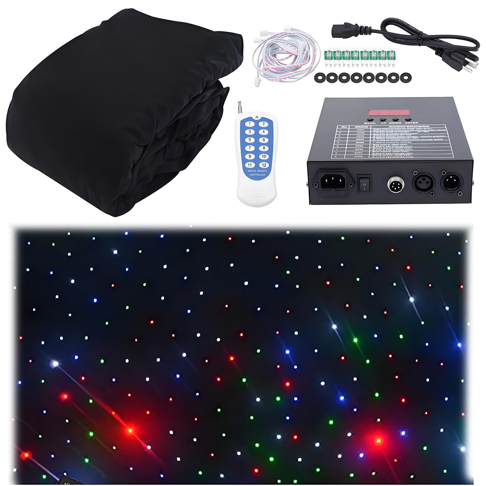 Tło Sceniczne LED,Aksamitne Tło Nieba Ze Sterowaniem Składane Tło Kurtyny Scenicznej Na Wesele Z Pilotem Dla Zespołu Weselnego,DjA,Na Imprezę,Pokaz Sceniczny 2x3m