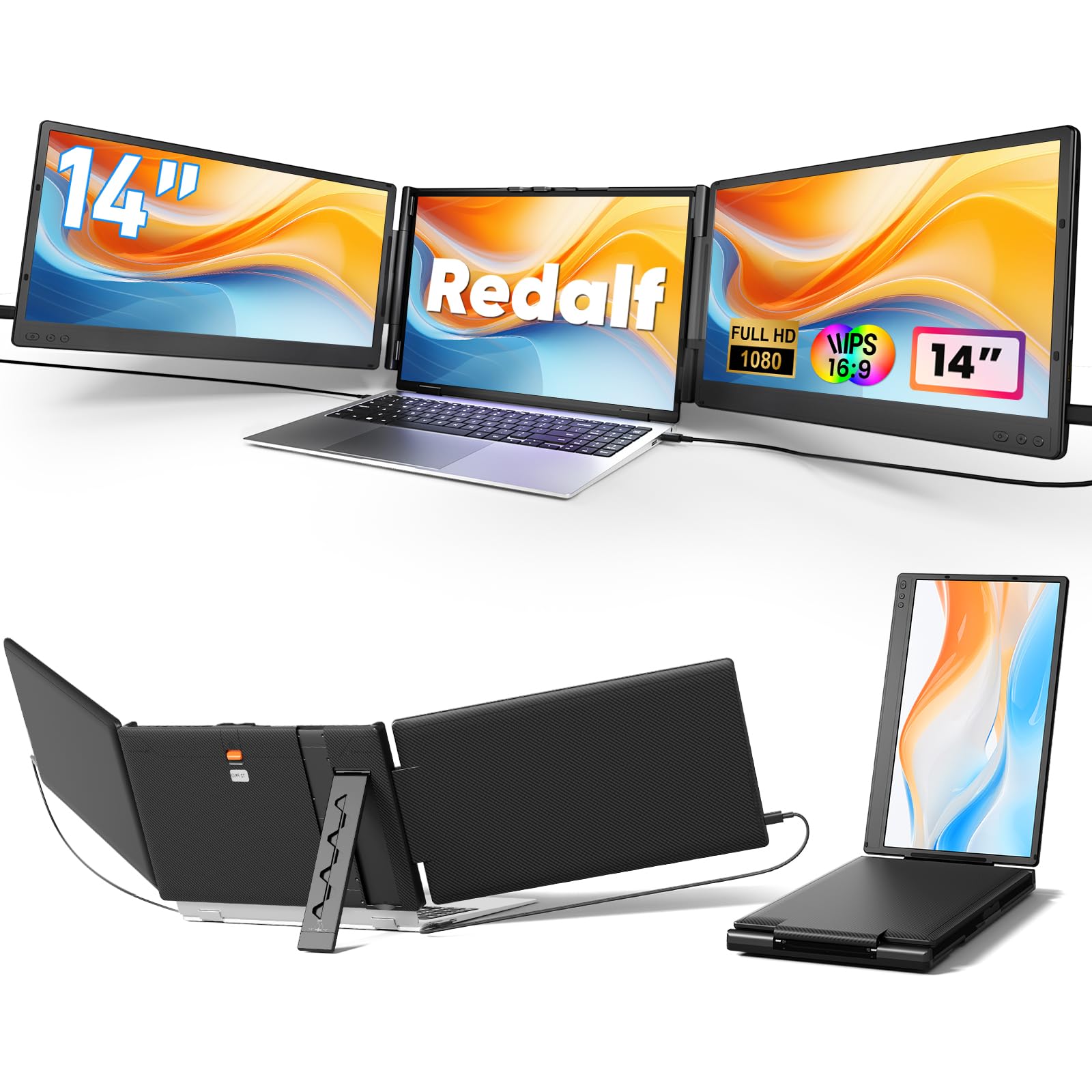 Extension d'écran d'ordinateur portable 14" 1080p triple moniteur portable