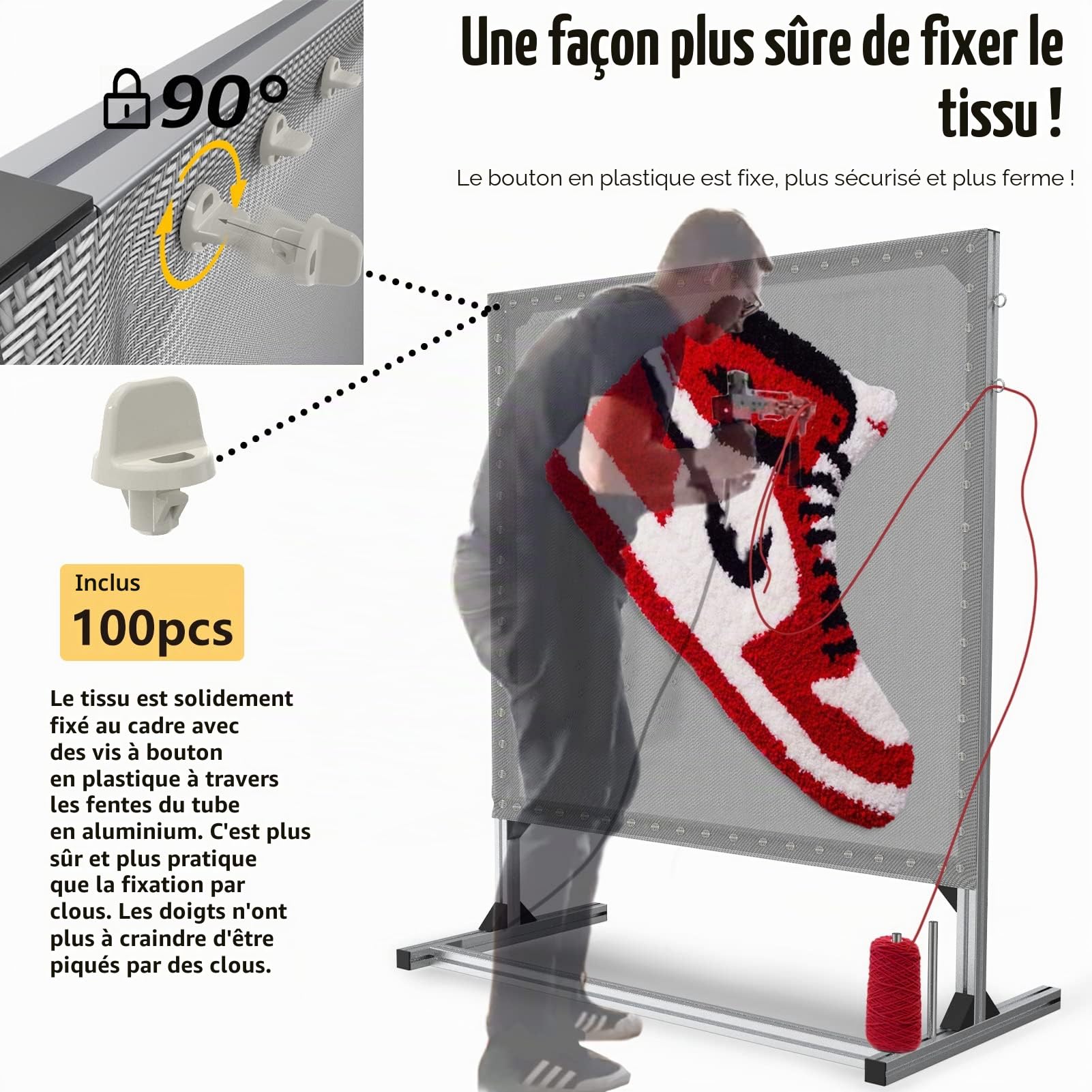 NODOCA Kit de tuftage pour Tapis, 135.9 cm, Cadre en Aluminium pour la Fabrication de Tapis, Support de Tissu de tuftage, Cadre de Tapis pour Fournitures de touffetage, kit de Pistolet à tufter