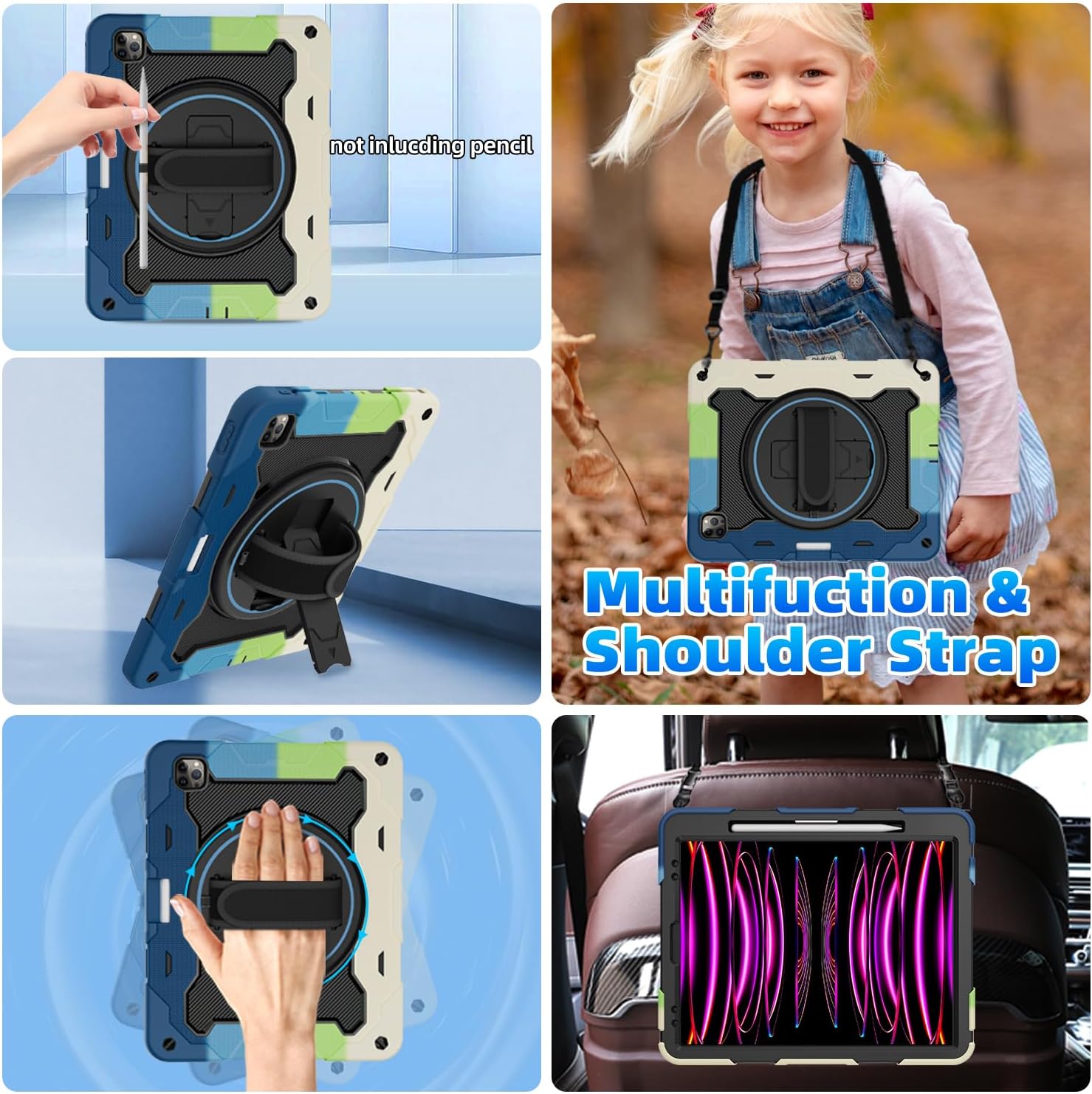 ROISKIN for iPad Pro 12.9 -Inch Case (6th, 5th, 4th & 3rd Gen) with HD Screen Protector, 360 Stand, Hand Strap, Pencil Holder,Shoulder Strap,Rugged Bulky Full Body 12.9 iPad Pro Case - Image 6