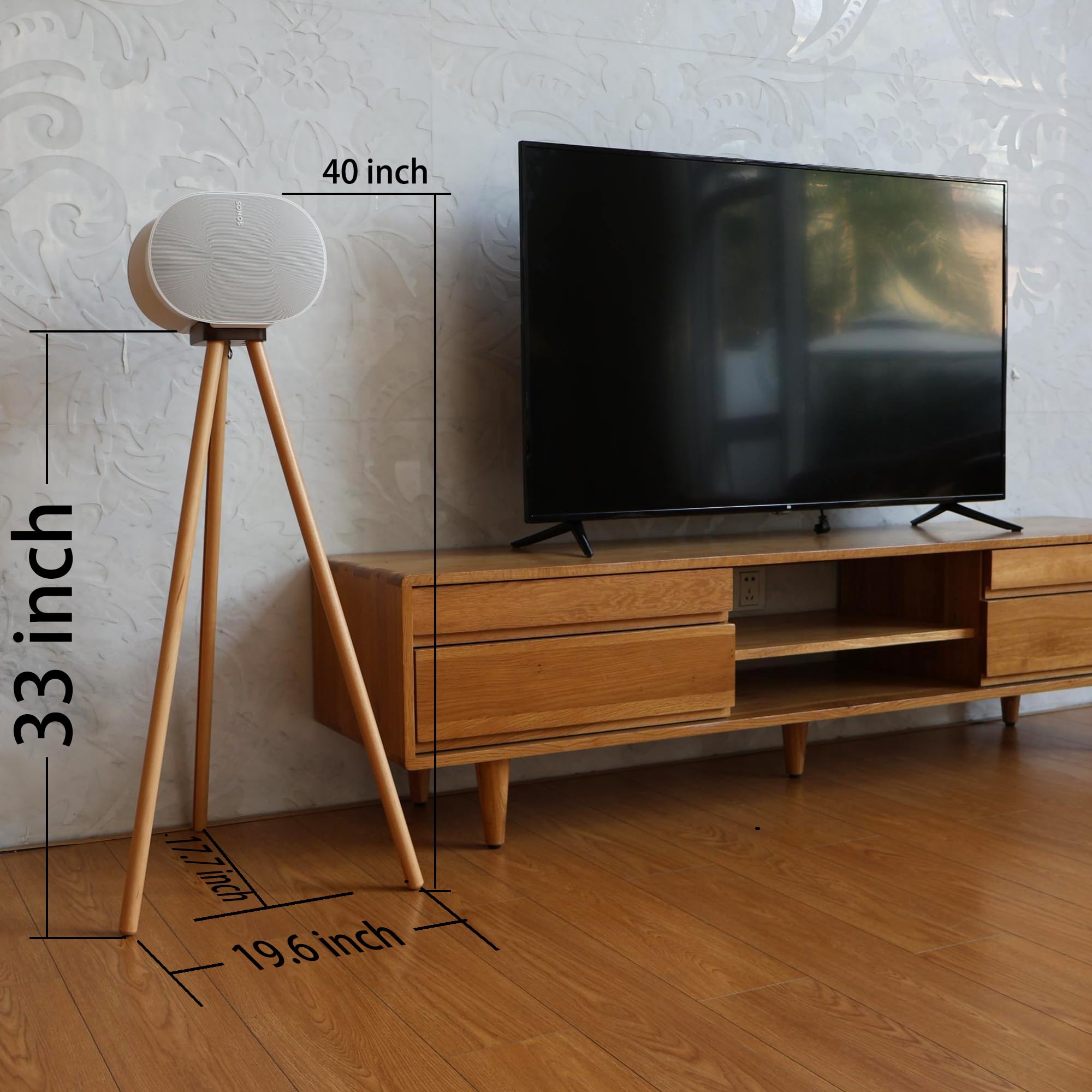 HOOKMEMO Black Walnut Wood Stand Compatible with Sonos Era 300 can be Raised Era 300 Speaker to 40.1 inches, (Walnut+Beech+33inch high+Cable Channel)
