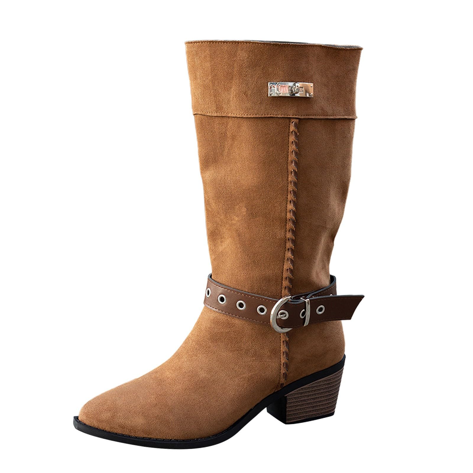 Womens Ankle Boots Comfortable Plush Lined Ladies Stylish Cowboy Boots Long Heel Garden Pull On