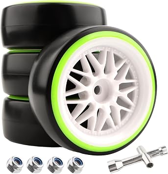 1/10 Hard Plastic RC Drift Tires - 12mm Hex Hub On-Road Touring Racing Wheels Set for HSP Tamiya HPI Kyosho Redcat ExceedRC WLtoys 144001 On-Road Drifting Drift Cars