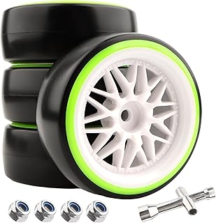GDOOL 1/10 Hard Plastic RC Drift Tires - 12mm Hex Hub On-Road Touring Racing Wheels Set for HSP Tamiya HPI Kyosho Redcat ExceedRC WLtoys 144001 On-Road Drifting Drift Cars