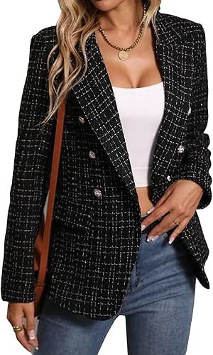 Mina Self 2026 Women's Tweed Plaid Blazer Jacket - Fully