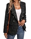 2025 Fall Women's Tweed Plaid Blazer Jacket - Fully Lined Fashion Business Casual Lapel Elegant Coat with Pockets