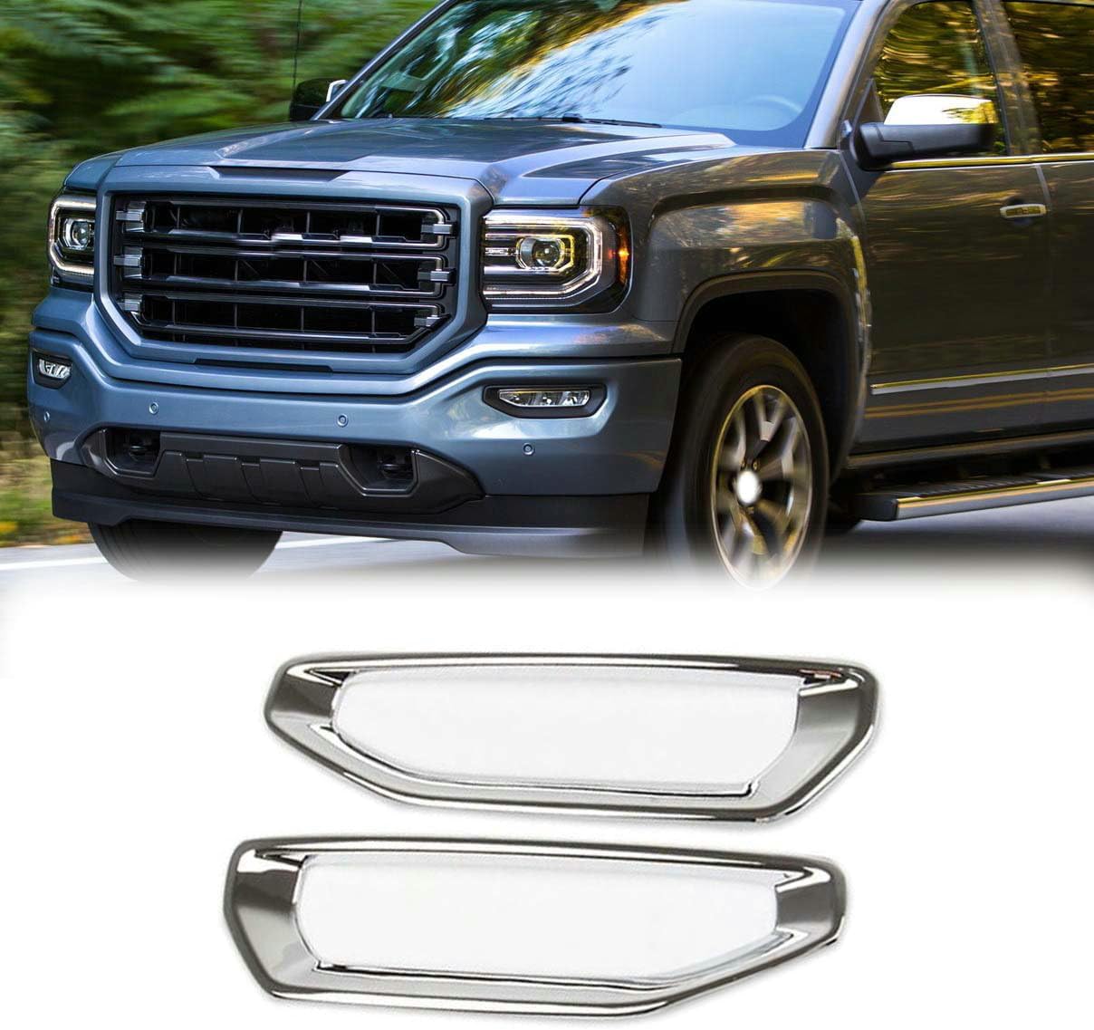 1Pair Chrome Front Bumper Fog Bumper Cover Trims Molding for GMC Sierra 2014 2015 2016 2017 2018