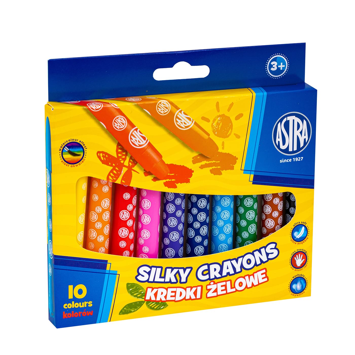 ASTRA Silky Kredki Żelowe, Wykręcane, Ultra-miękkie, 10 Kolorów, Okrągłe, Do Rysowania i Malowania, Dla Dzieci Szkolnych, Z Korpusem Plastikowym, Do Płótna i Papieru, Wielokolorowe