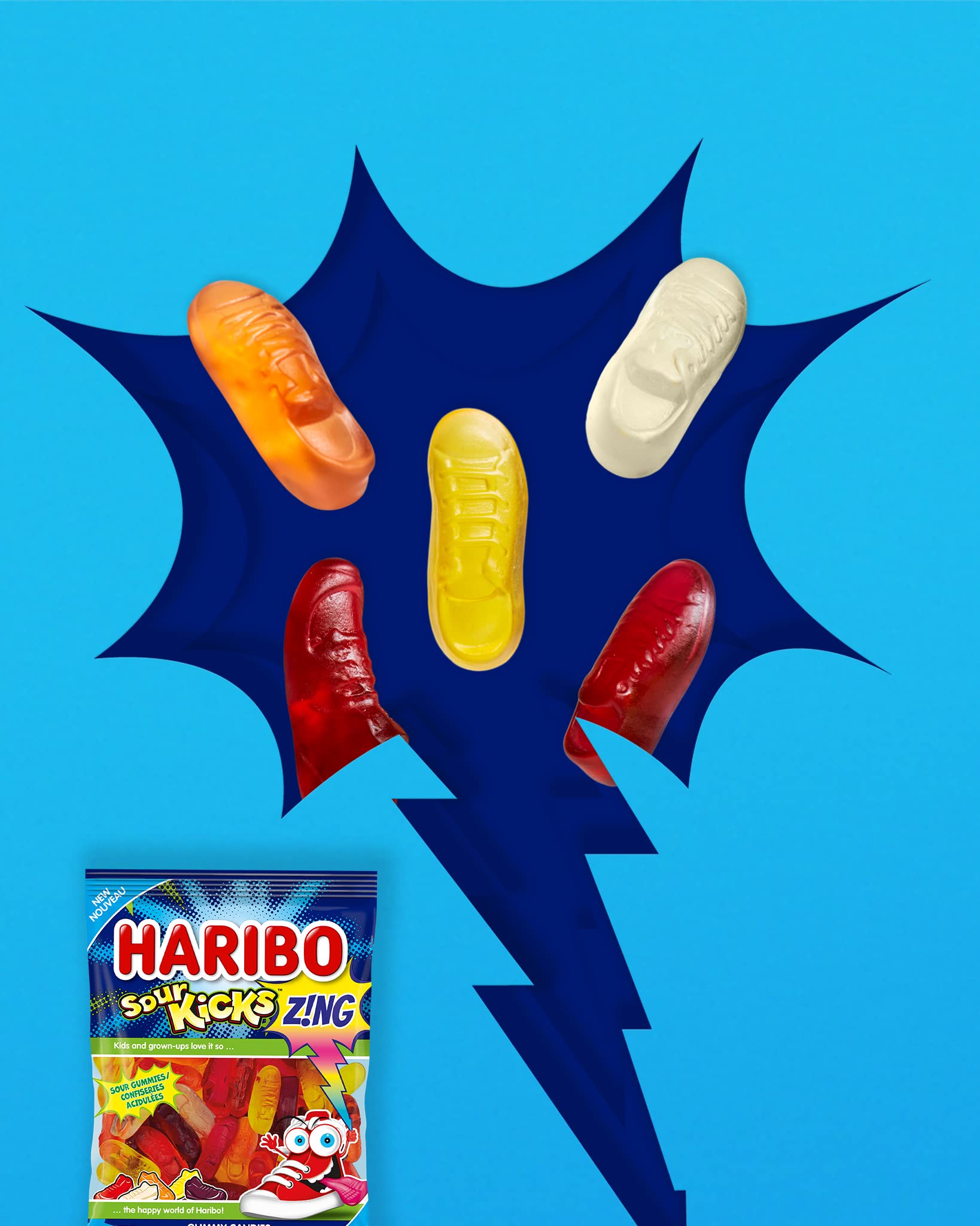 Haribo Z!NG Sour Kicks Gummy Candy, 5 Sour Fruity Flavours, No