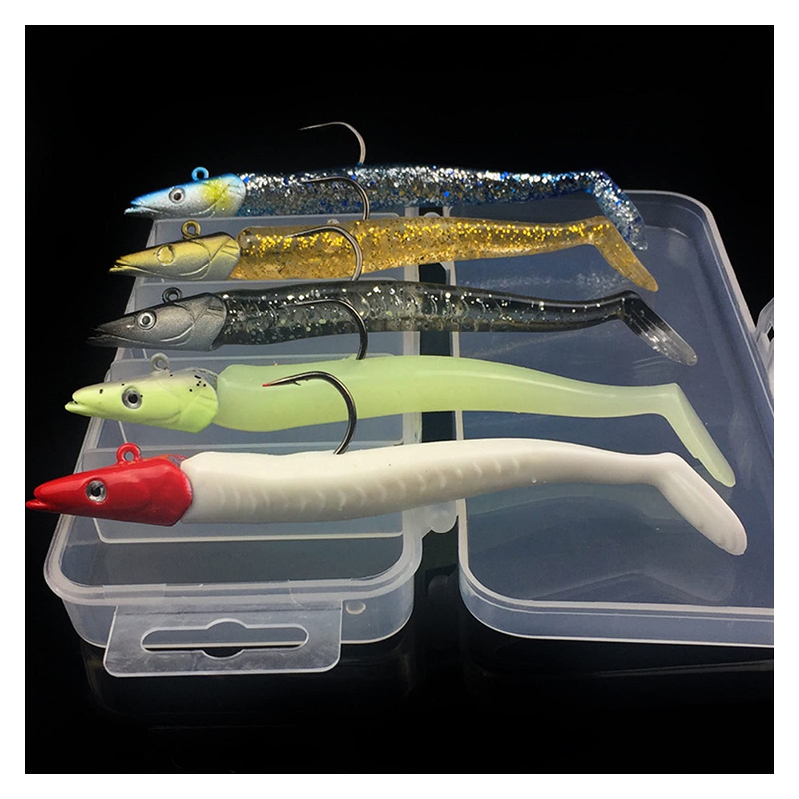 caihuashopping Kunstköder Weiche Angelköder Set weiche Köder mit Box Angelgerät Künstliche Fischerei Köder für Bass Pike Köder 5 stücke Kunstköder Gummifische