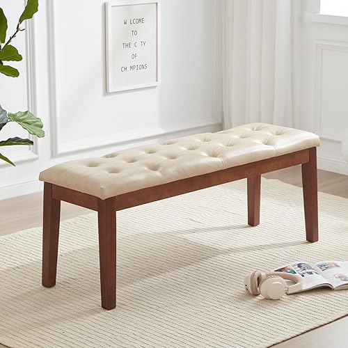 Miniatura 8 de MILCIL Banco de entrada tapizado para dormitorio, extremo de la cama, banco de comedor otomano con patas de madera maciza, asiento acolchado para