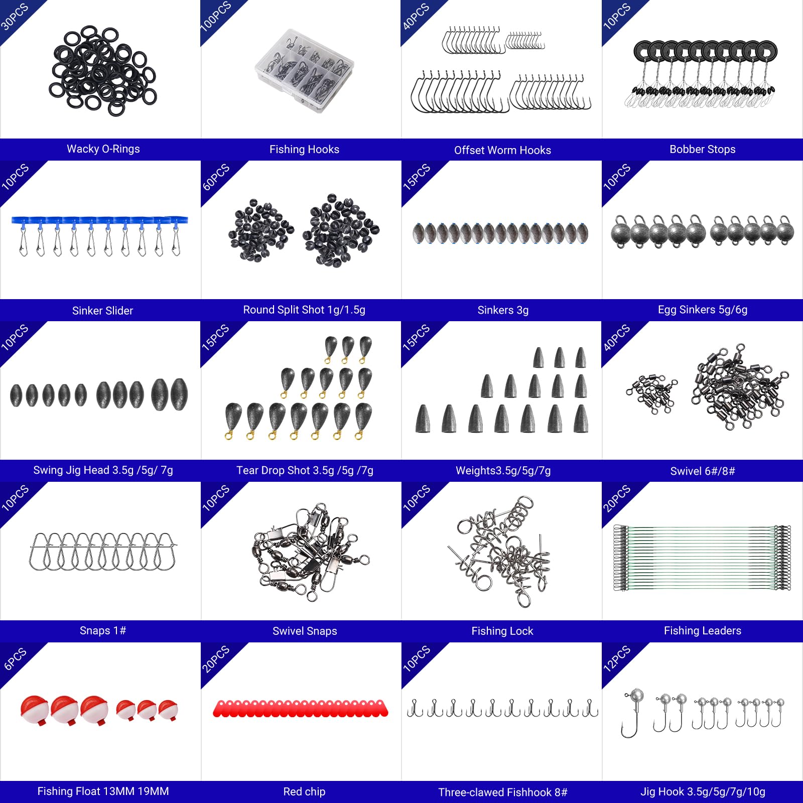 Angelköder-Set, 4-lagig, mit Zubehör, 617-teiliges Angelköder-Set, inklusive Lineal, Handschuhen, Werkzeug, Köder, Haken und Zubehör, Süß- und Meerwasserbarsch, Forellen, Angelausrüstung, Geschenke