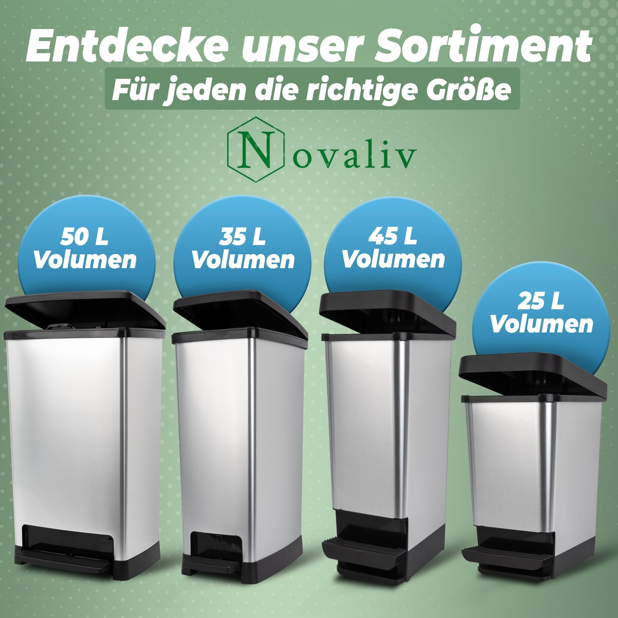 Novaliv Grande poubelle avec couvercle - Poubelle à pédale de 50 l avec système Soft-Close - Stabile et anti-odeurs