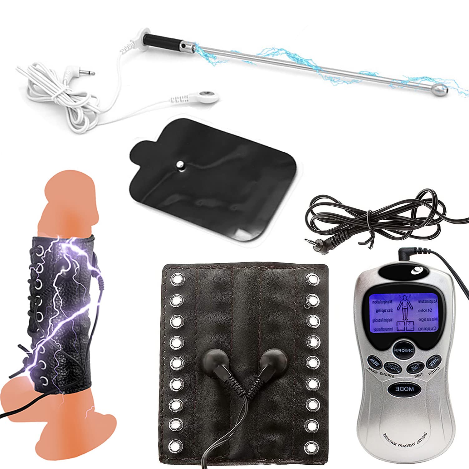 Elektroschock Metall Penis Plug Mit Elektrode Penisring Elektrostimulation Harnröhren Katheter Urethral Dilatoren & Hoden Reizstrom Patch Penis Masturbation Sexspielzeug Für Männer,Weiß,9mm