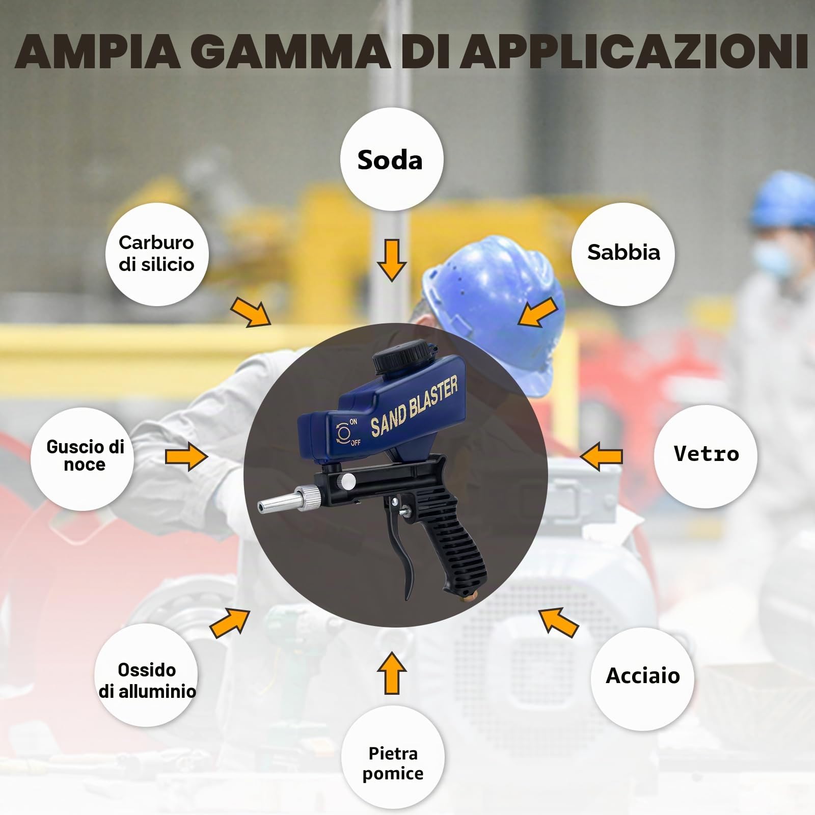 Kit Pistola Sabbiatrice per Compressore d'Aria, Sabbiatrice Manuale per Metallo, Legno e Vetro, Sabbiatrice Pneumatica Portatile per Rimuovere la Ruggine fino a 120 PSI, Macchina Sabbiatrice a Soda