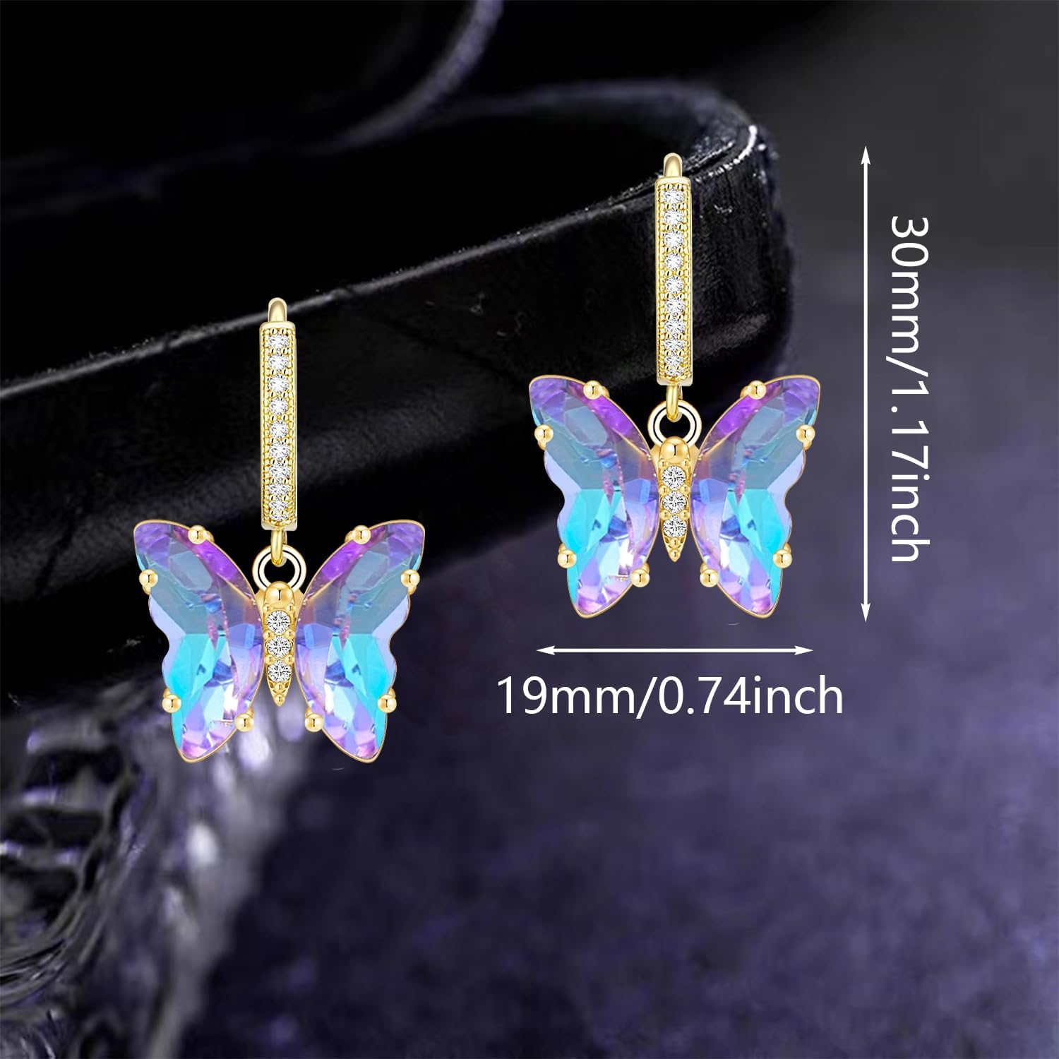 Sparkly Crystal Butterfly Huggie Hoop Earrings Gold Rhinestone Animal Dangle Drop Earrings For Women - Image 5