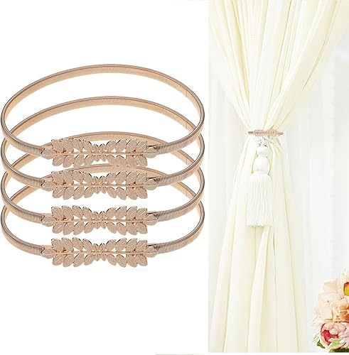 STOBAZA 4 Pack Gold Curtain Tiebacks Carving Design Curtain Ties for Drapes, Decorative Window Drape Tie Backs, Adjustable Length Spring Curtain