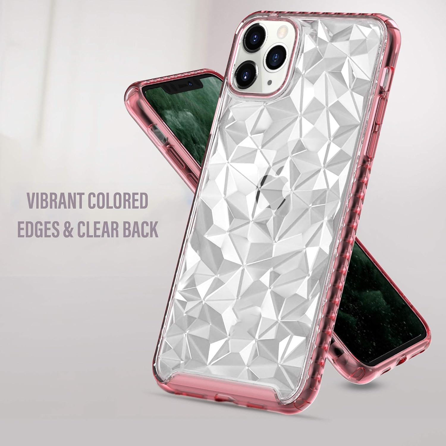 🔥 Crazy Deals Luxx iPhone 11 Pro Max Case with Tempered Glass Screen Protector Clear Case 3D Diamond Geometric Protective Bumper Case (Green)