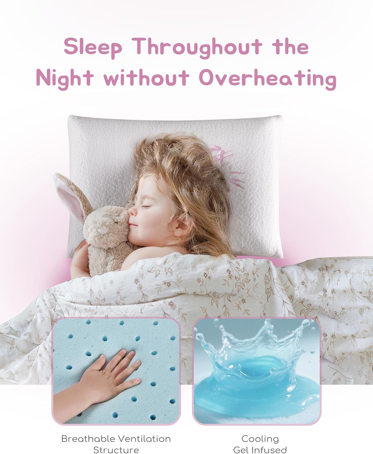 Toddler Pillow, Adjustable Memory Foam Small Pillow for Toddler 2 Years & Above, 13” x 18” Mini Size for Kid Sleeping, Napping or Traveling, Washable No Zipper Pillowcase, Pink