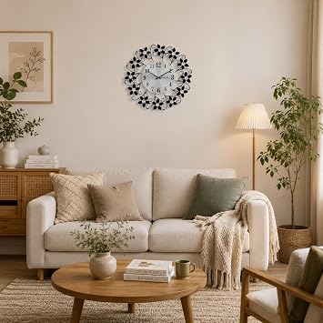 TeamSky 14.5 Metal Crystal Wall Clock, Silent Modern Decorative Clock