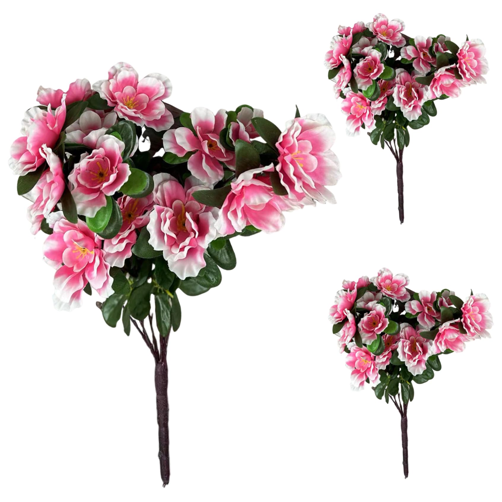Fleurs artificielles extérieures Azalea de 15,8 pouces pour décorer votre entrée - Lot de 3 pcs