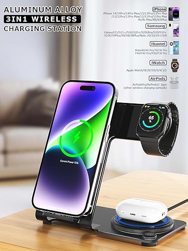 Miniatura 4 de Cargador inalámbrico, estación de carga inalámbrica 3 en 1 de aleación de aluminio para Apple iPhoneiWatchAirpods, iPhone15 14,13,12,11 (Pro,