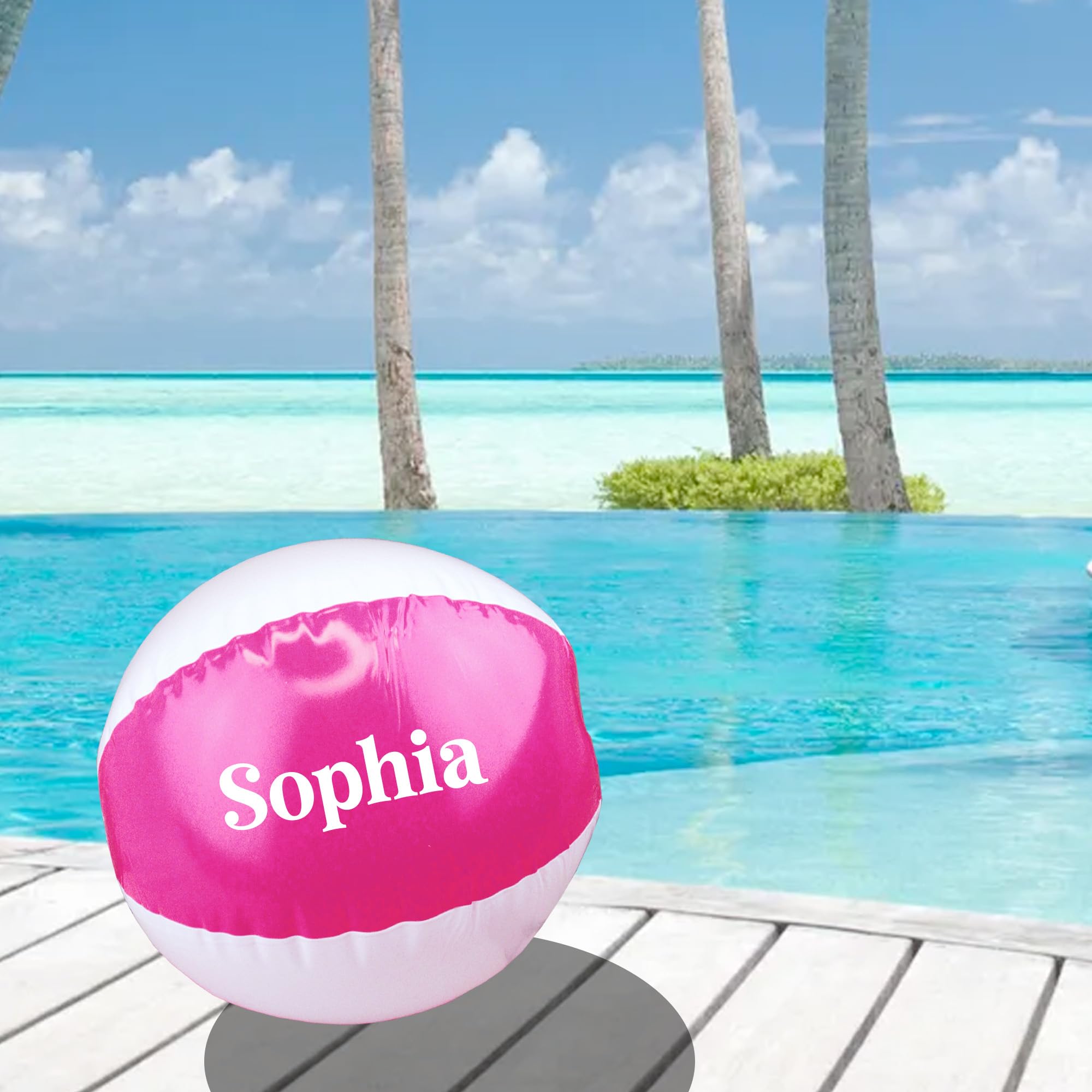 eBuyGB Personalised Vinyl 9" Inflatable Pink Beach Ball Pool Party Garden Toy Holiday Abroad Swimming Accessory Beach Gift - Custom Name (Pack of 10)