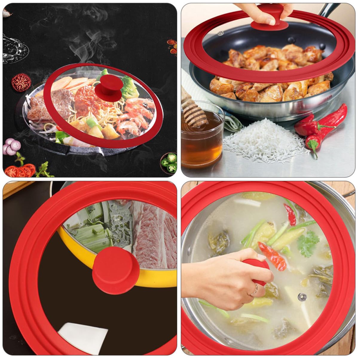 Tapa de Olla Pomo de Vidrio Templado Redonda Visible Rojo | 1, Cubre Ollas de Cocción y Guiso, Resistente a Cambios Bruscos de Temperatura, Borde Antiquemaduras