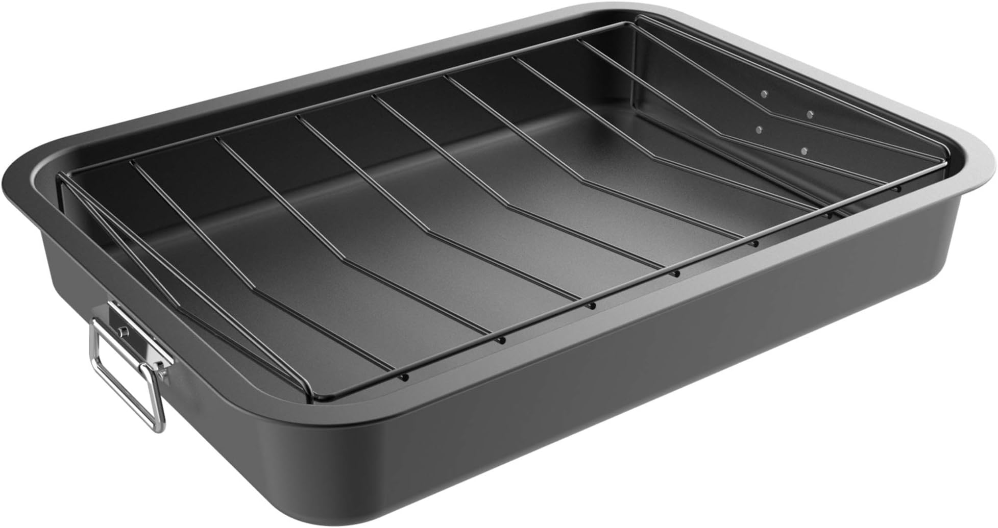 Roasting Pan with Angled Rack-Nonstick Oven Roaster and Removable Tray-Drain Fat and Grease for Healthier Cooking-Kitchen Cookware by Classic Cuisine