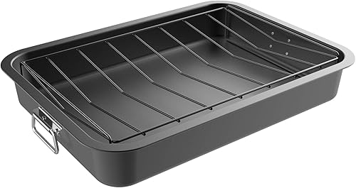 Sartén para asar con estante en ángulo, asador antiadherente para horno y bandeja extraíble, drena grasa y grasa para una cocina más saludable.