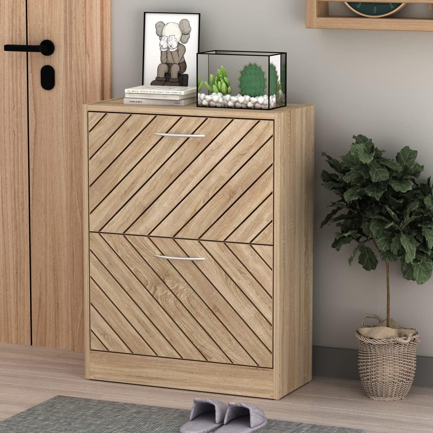 AIEGLE Shoe Storage Cabinet with 2 Flip Drawers for Entryway, Freestanding Shoe Rack Shoe Organiazer with Adjustable Shelf, Wood Color (22.4" W x 9.4" D x 29.5" H)